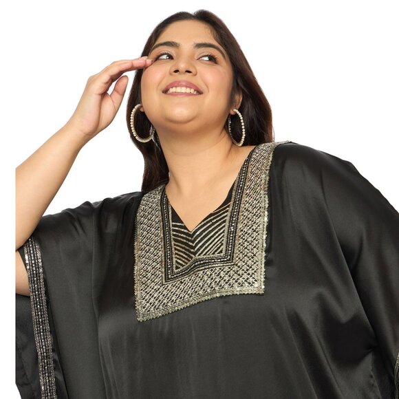 Gypsie Blu Satin Sequences Black Kaftan Dress Women Plus Size Dresses for Party - Picture 6 of 8